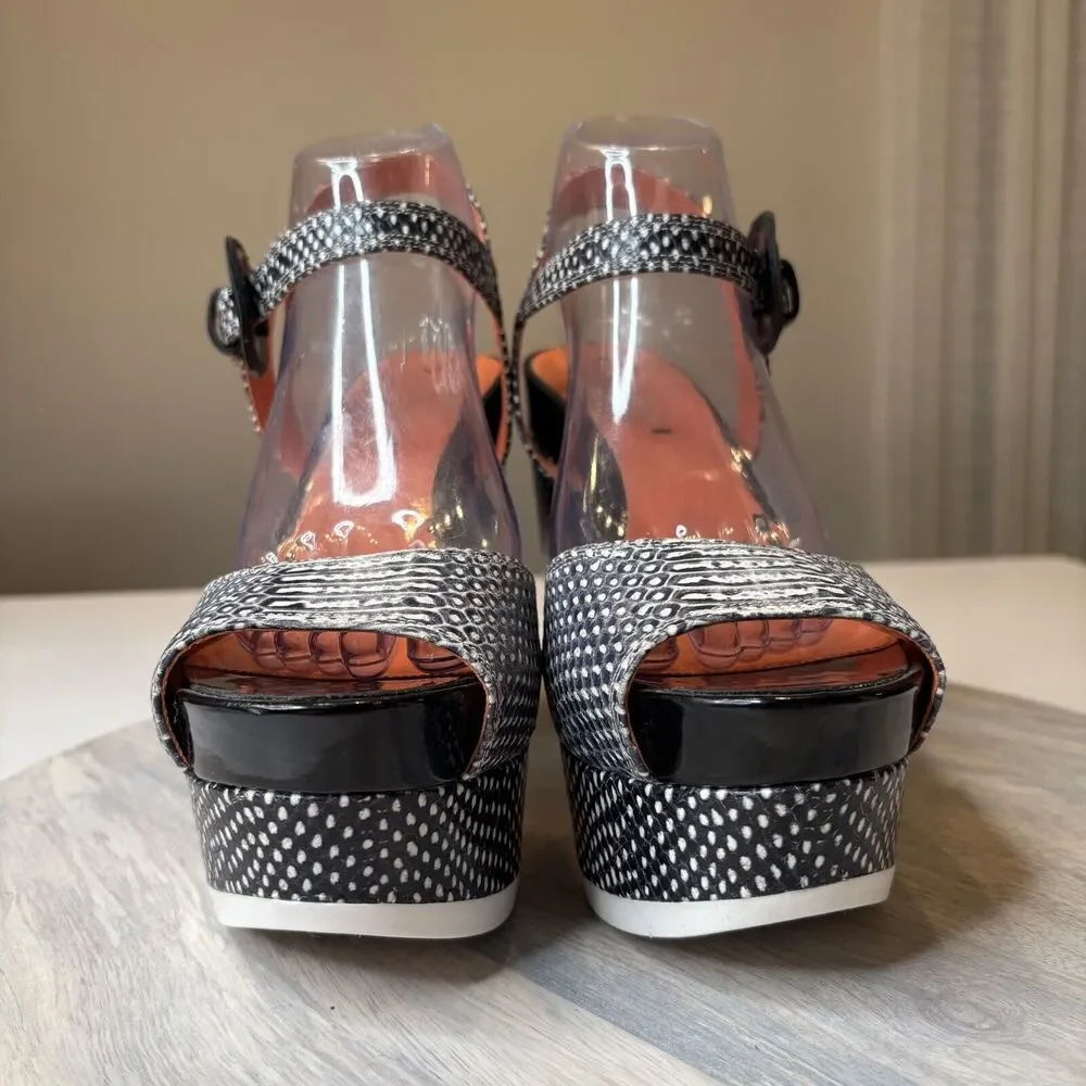 Via Spiga Aubrey Platform Wedge Open Toe Sandal Leather Snakeskin Size 10 M‎